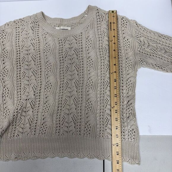 Lucky Brand Women Cotton Open-Stitch Pointelle Pullover Sweater Oat Size Medium - Picture 13 of 14